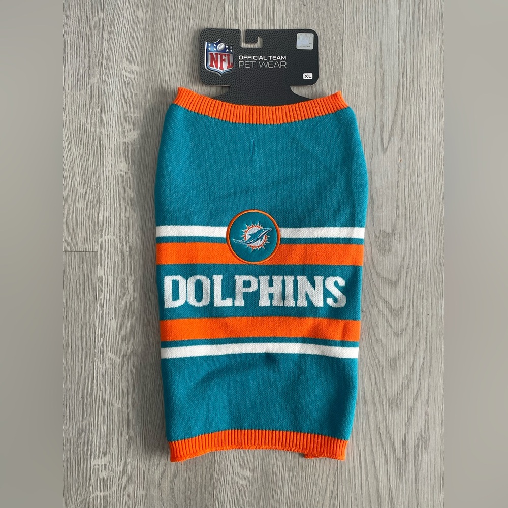NEW Officially Licensed NFL Dog Pet Knit Sweater Warm‎ & Cozy - Miami Dolphins